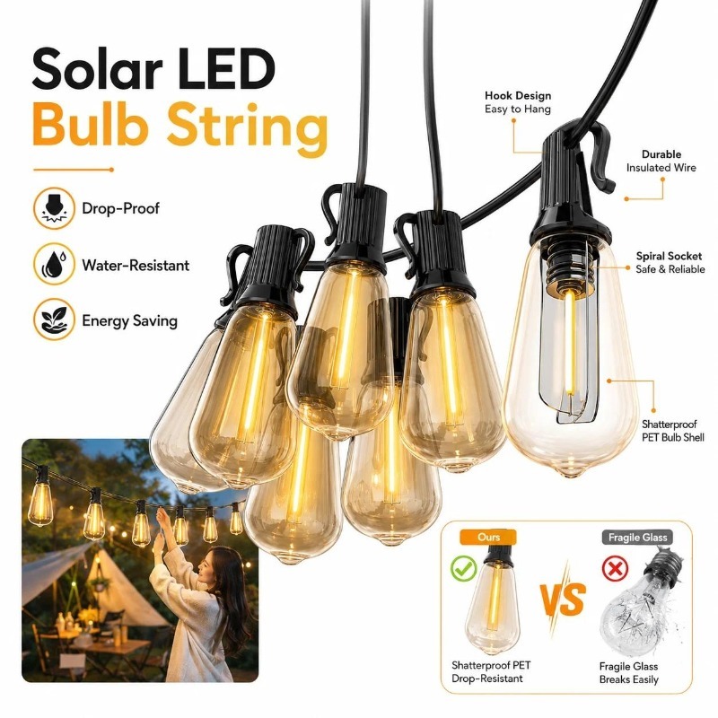 Led Fairy String Lights - Outdoor Solar LED Papaya Fairy String